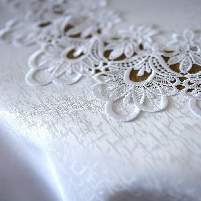 Sophisticated White Floral Lace Round Table Cover - 32-Inch Polyester Cloth for Elegant Dining Events, Easy Care