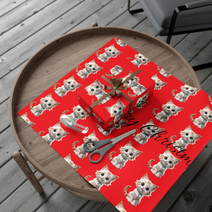 Meow Cat Christmas Sustainable Wrapping Paper Set - Personalized USA-Made Eco Gift Wrap
