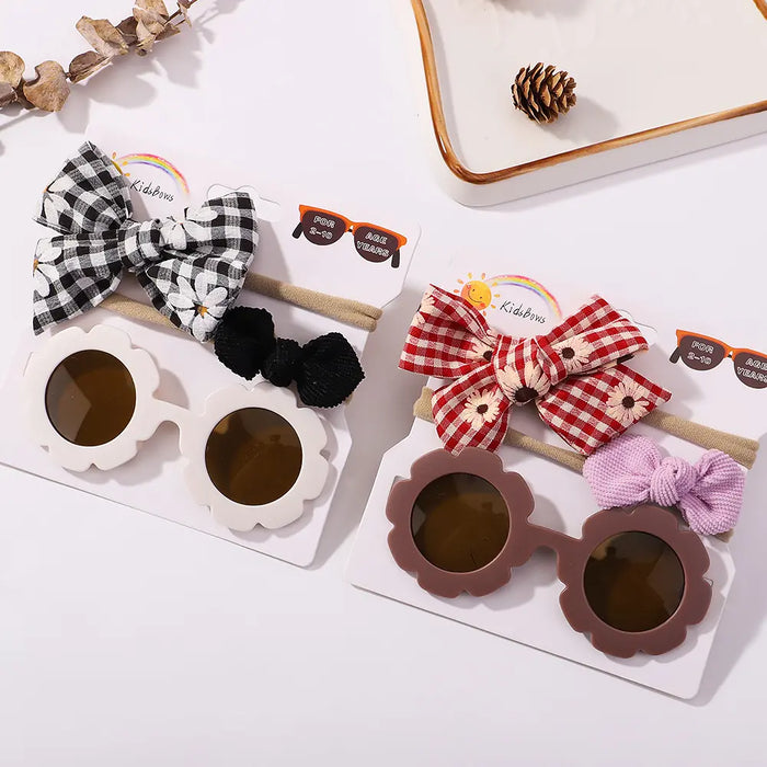 3Pcs/Set Newborn Print Bowknot Headbands and Cute Round Sunglasses