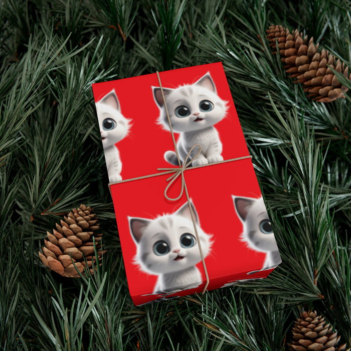 Meow Cat Christmas Eco-Friendly Gift Wrap Paper Set: Customizable Matte & Satin Finishes | USA-Made, 3 Sizes