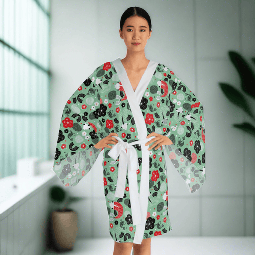 Japanese Elegance Bell Sleeve Kimono Robe with Coordinating Belt