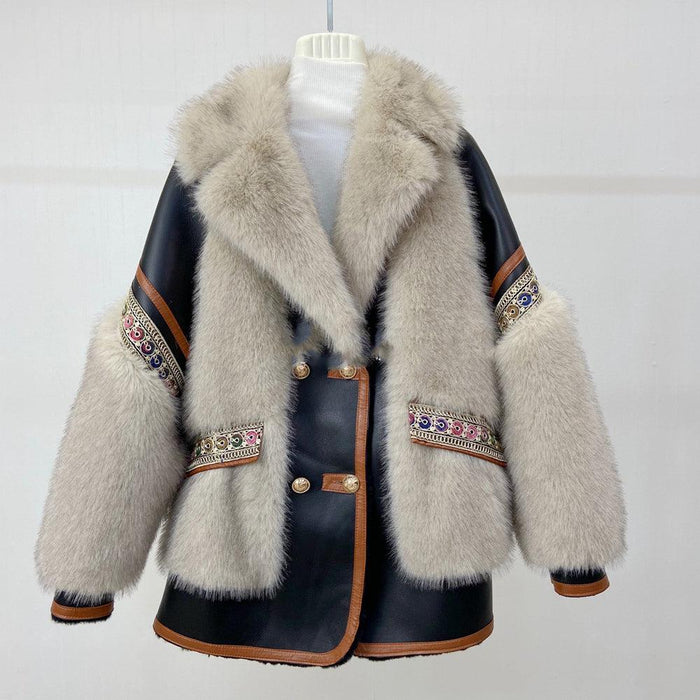 Exquisite Embroidered Plush Fur Coat for Stylish Women