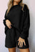 Sophisticated Black Textured Lounge Set with Long Sleeve Top and Adjustable Shorts