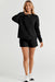 Sophisticated Black Textured Lounge Set with Long Sleeve Top and Adjustable Shorts