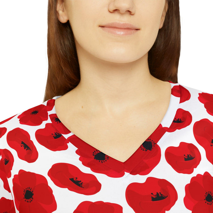 Elegant Crimson Blooms Très Chic Women's Long Sleeve V-neck Tee - Classy, Adaptable, and Cozy