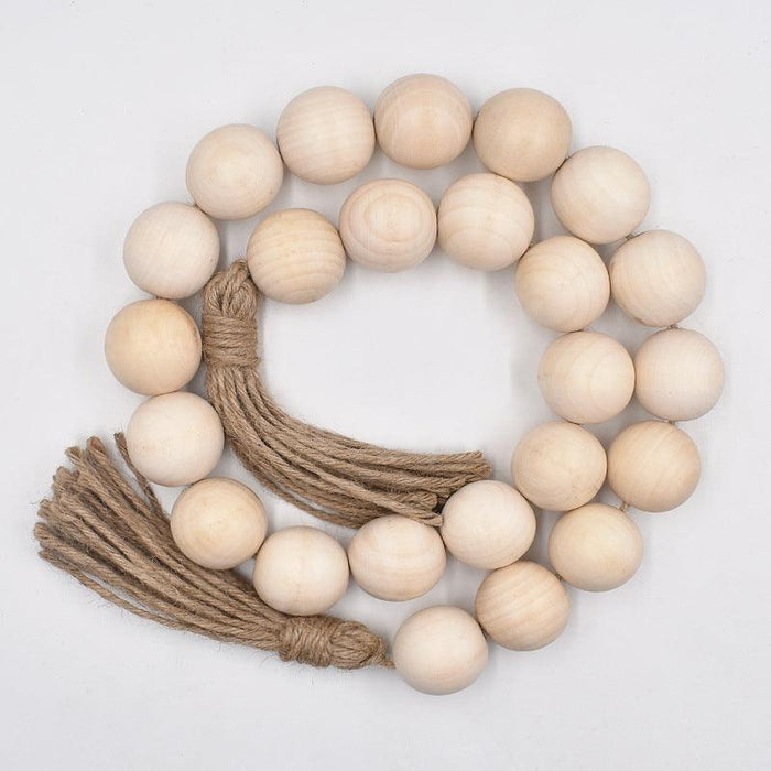 Rustic Country Wooden Bead Tassel Garland - Handcrafted Home Decor Accent