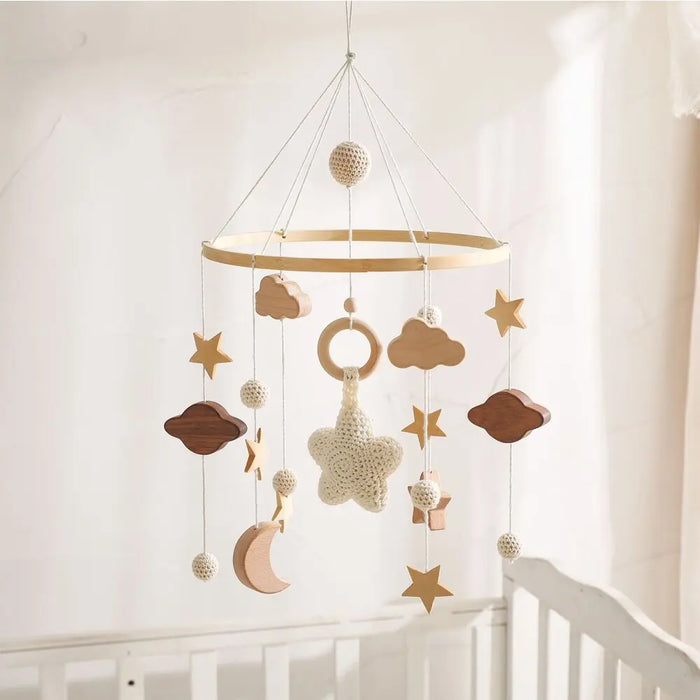 Wooden Musical Baby Rattle Mobile with Crib Bell for Newborns – Infant Hanging Toy Holder for 0-24 Months