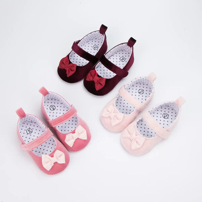 Adorable Baby Girl Crib Shoes with Butterfly Knot - Non-slip Soft Cotton Rubber First Walkers