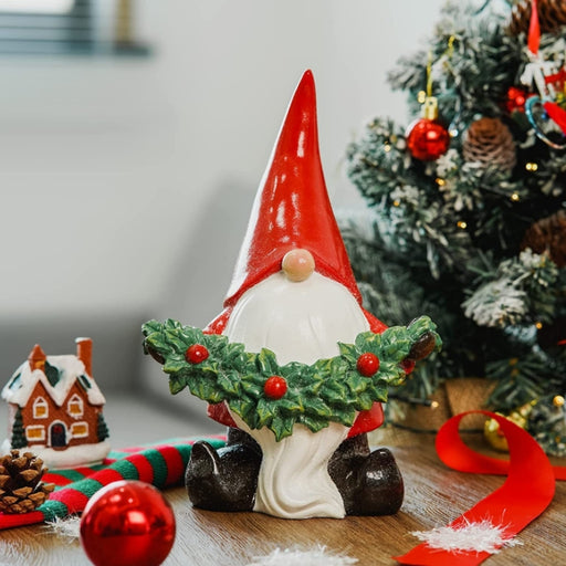 Cheerful Santa Gnome Figurine for Holiday Home Decorating