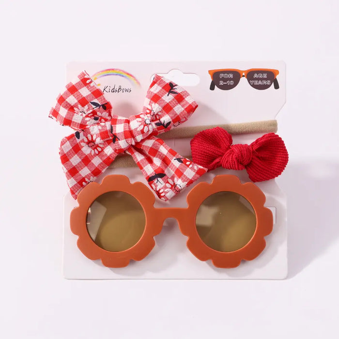 3Pcs/Set Newborn Print Bowknot Headbands and Cute Round Sunglasses