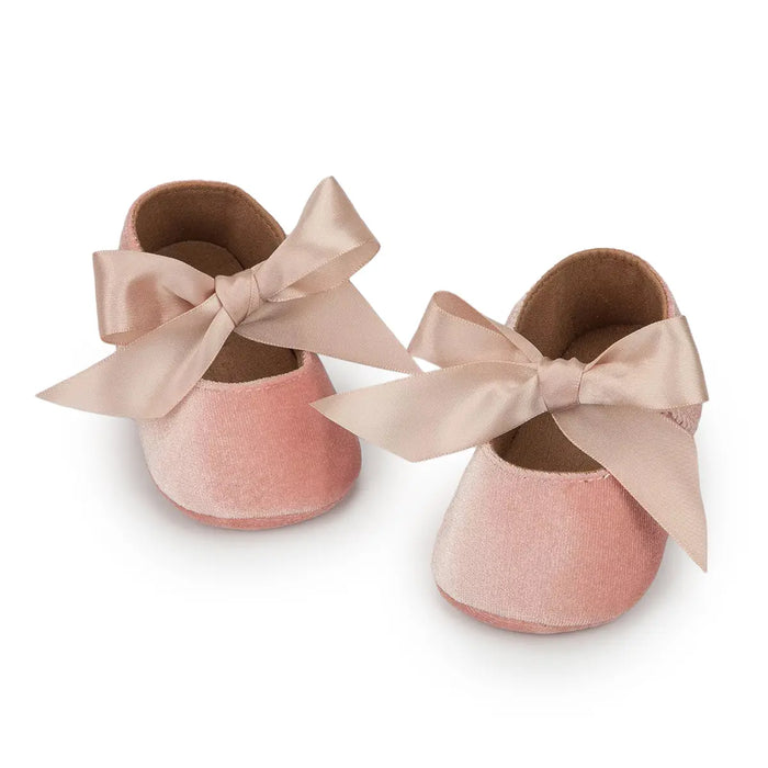 Adorable Baby Girl Crib Shoes with Butterfly Knot - Non-slip Soft Cotton Rubber First Walkers