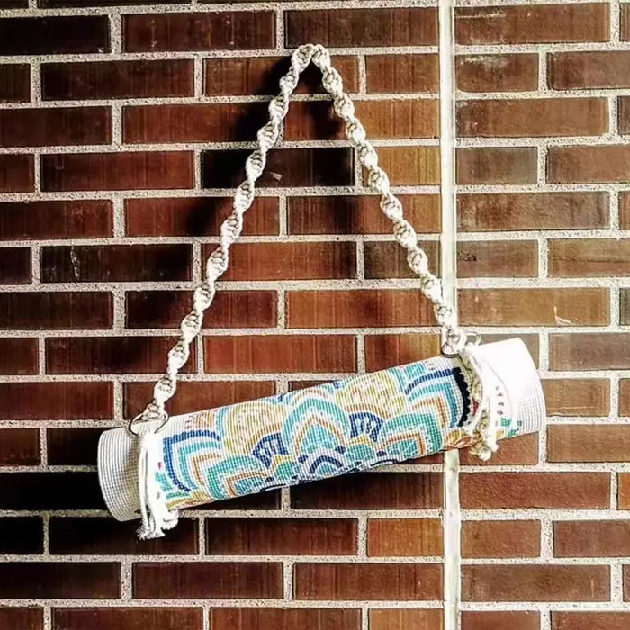 Hand-Woven Cotton Yoga Mat Carrier with Tassel Crossbody Strap - Fits All Mat Sizes