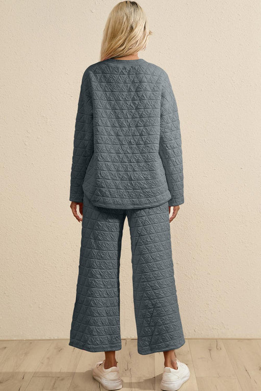 Charcoal Quilted Casual Set: Pullover & Trousers Combo