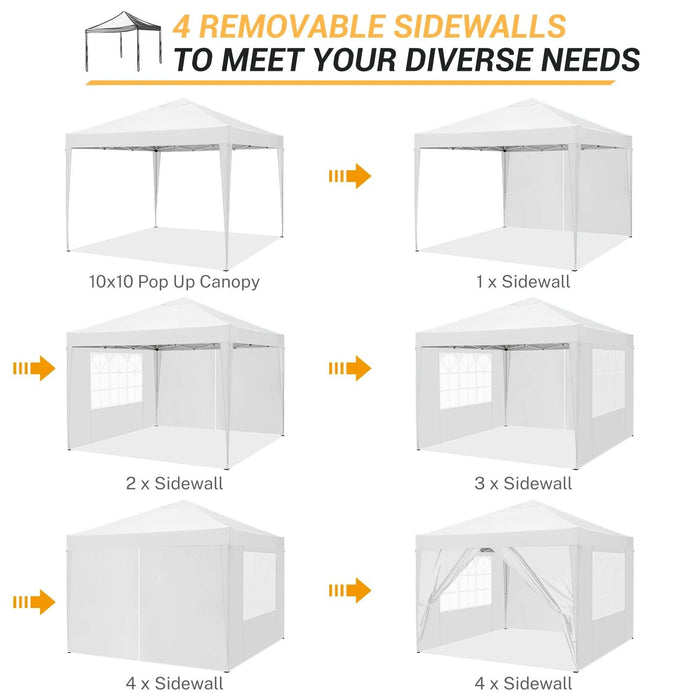 10x10 Instant Waterproof Canopy Tent with Removable Sidewalls - Portable Outdoor Shelter for Parties and Events with Carry Bag