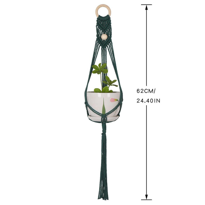 Boho-Chic Green Macrame Wall Plant Hanger with Iron Ring - Elevate Your Home Decor