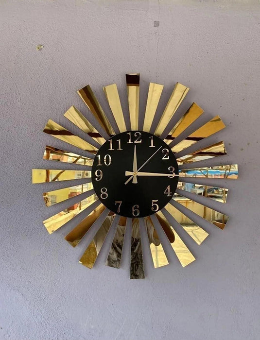 Elegant Gold and Silver Mirror Wall Clock with Wooden Layer and Piano Design