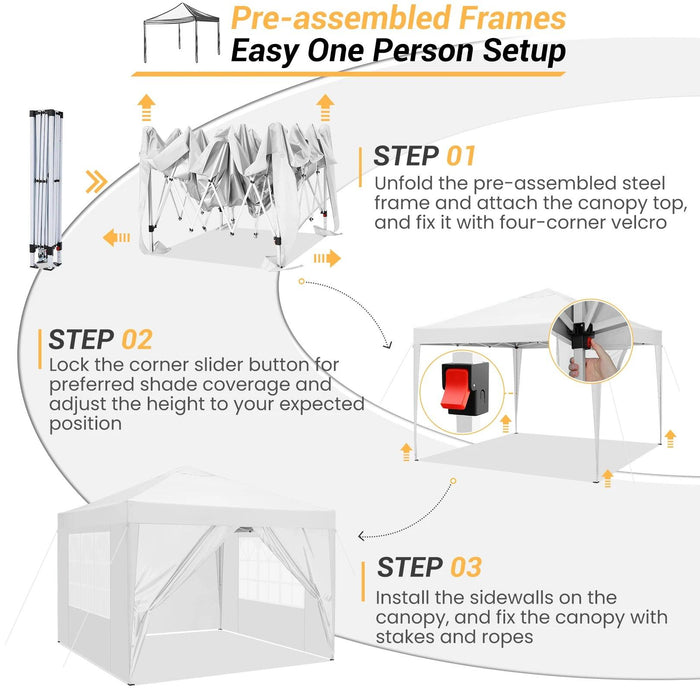 10x10 Instant Waterproof Canopy Tent with Removable Sidewalls - Portable Outdoor Shelter for Parties and Events with Carry Bag