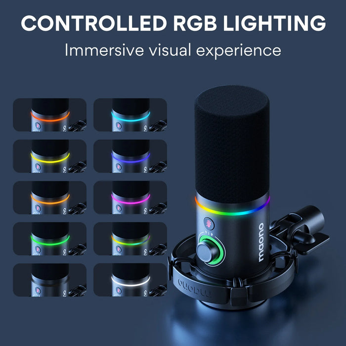 Dynamic RGB Gaming Microphone with Versatile Connectivity and Smart Control