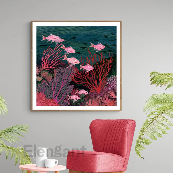 Coral Reef Watercolor Fish Art Print - Serene Underwater Decor