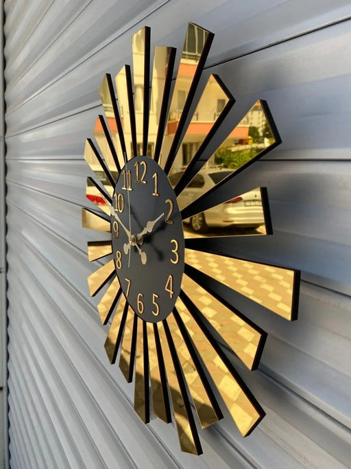 Elegant Gold and Silver Mirror Wall Clock with Wooden Layer and Piano Design