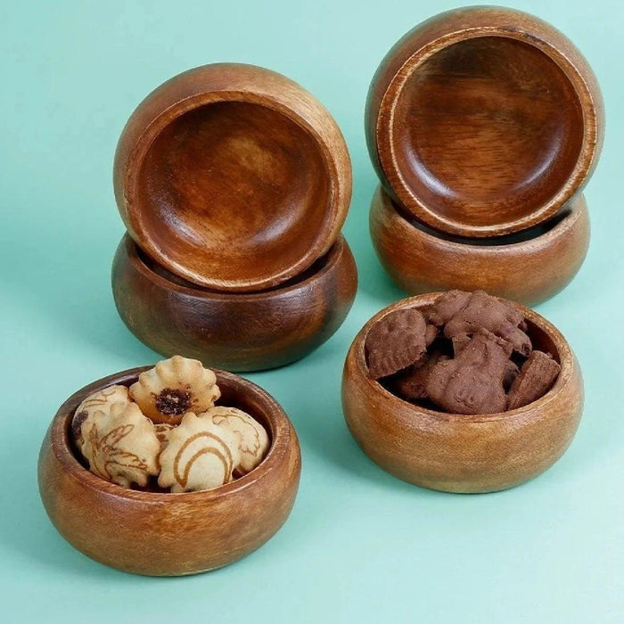 Urve Artisan Acacia Wood Mini Bowls for Dips and Treats (Available in Sets of 6 or 12)