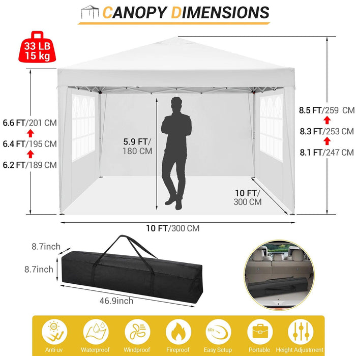 10x10 Instant Waterproof Canopy Tent with Removable Sidewalls - Portable Outdoor Shelter for Parties and Events with Carry Bag