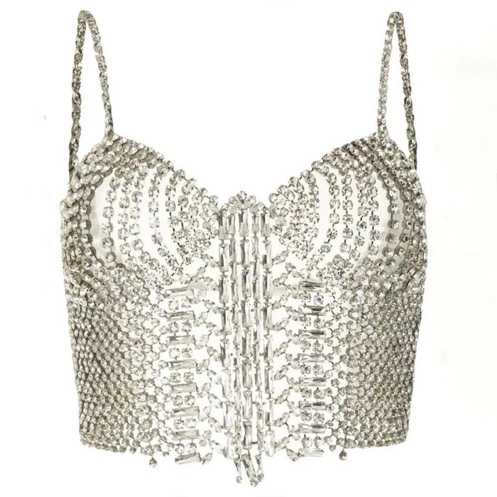 Glistening Sequin Tank Top with Glamorous Rhinestone Body Chain - Perfect for Night Out