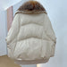 Elegant Silver Fox Fur Collared White Duck Down Puffer Jacket for Women