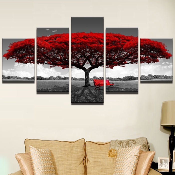 Elegant Red Tree Landscape Canvas Print Set for Stylish Home Decor