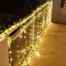 Enchanted Oasis: Premium Artificial Rattan Garland with Silk Leaves and LED Lights