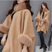 Sophisticated Winter Charm - Opulent Fox Fur Collar Cape Coat for Trendsetting Women