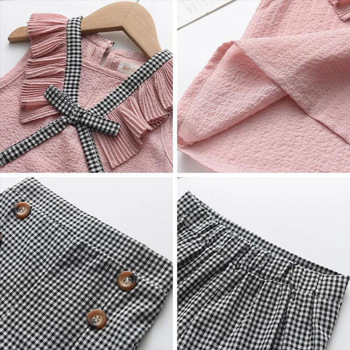 Toddler Girls' Stylish Summer Chiffon Top and Plaid Shorts Ensemble 2-6 Years