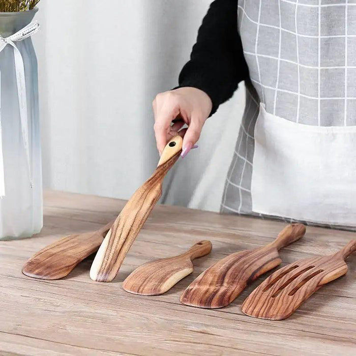 Elegant Acacia Wood Spatula Set - Versatile Slotted Kitchen Utensils for Non-Stick Cookware