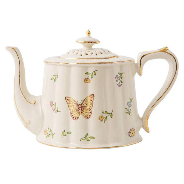 Charming Vintage Butterfly Tea and Coffee Set - Exquisite Porcelain and Bone China, Luxurious 800ml Pot with Matching Saucer