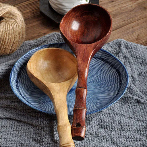 Chic Chestnut Wood Extended Handle Soup Ladle - Sophisticated Cooking Spoon for Your Culinary Space