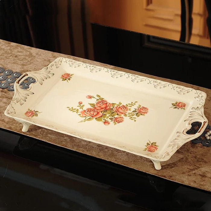 Yolife Elegant Porcelain Serving Tray with Golden Trim for Impressive Entertaining