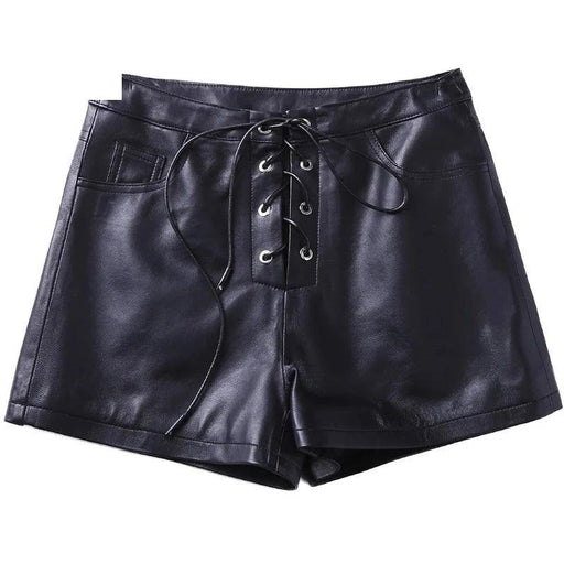 Elegant Black Leather Women's Low Waist Shorts Skirt