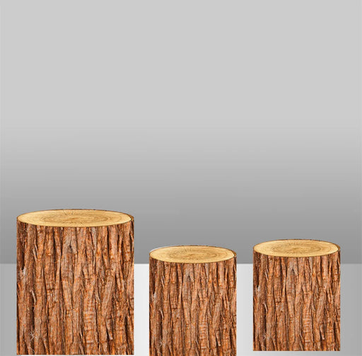 Wood Bark Texture Elastic Fabric Cylinder Covers - Customizable Set for Dessert Table Decor