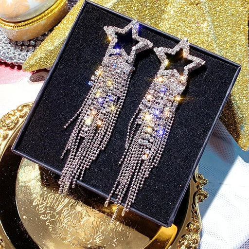 Opulent Star Stud Earrings with Elegant Tassel Detail