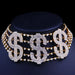 Rhinestone Luxurious Personalized Choker - Oversized Crystal Money Design Elegance