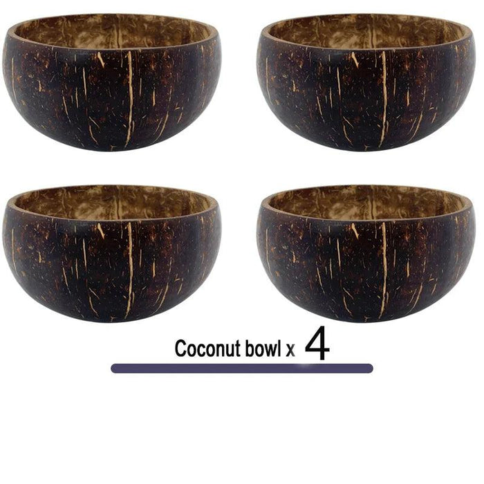 Handcrafted Coconut Bowl Collection with Wooden Spoon - Sustainable Natural Tableware for Salads, Desserts, and More (12-15cm)