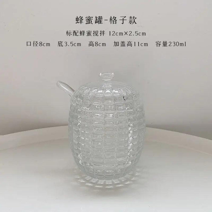 Elegant 265ml Glass Honey Jar with Mixing Spoon - Ideal for Honey, Juice, and Jam Serving