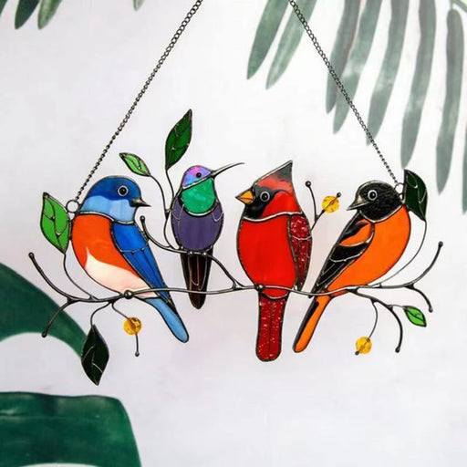 Charming Stained Glass Bird Window Panels - Decorative Kids Room Ornament and Sun Catcher