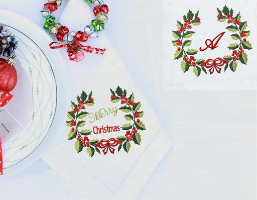 Personalized Holly Berries Embroidered Christmas Table Linen Set for Holiday Elegance