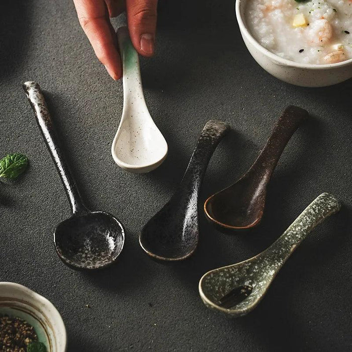 Sophisticated Long-Handled Japanese Ceramic Spoon for Soups, Ramen, and Rice - Essential Culinary Accessory