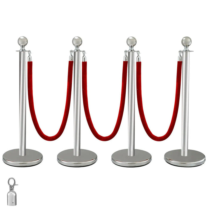 Elegant Gold Stainless Steel Stanchion Set with Red Velvet Rope & Secure Base for Event Management