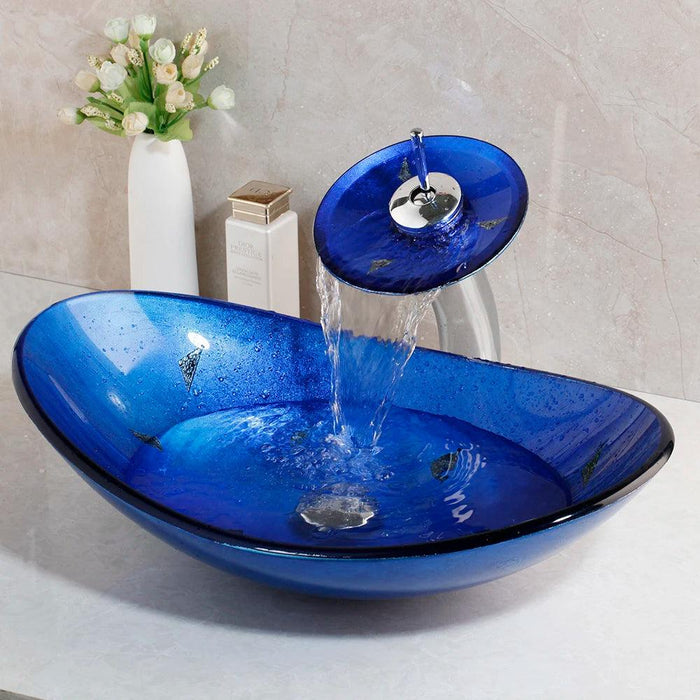 Charming Glass Sink with Waterfall Faucet Ensemble - Stylish Upgrade for Your Bathroom