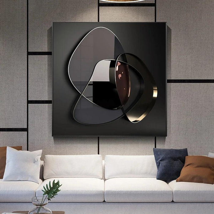 Sleek Gold-Accented 3D Geometric Canvas Artwork for Trendy Home Aesthetics