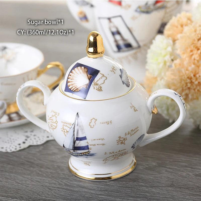 Elegant Bone China Tea and Coffee Service - Premium Porcelain Teapot, Creamer, Sugar Bowl, and Cups for Luxurious Teatime Gatherings