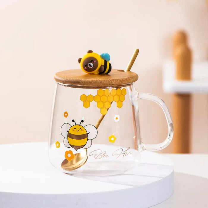 Adorable Bee-Themed Ceramic Cup with Lid – 400ml Whimsical Coffee & Tea Mug for Breakfast and Celebrations